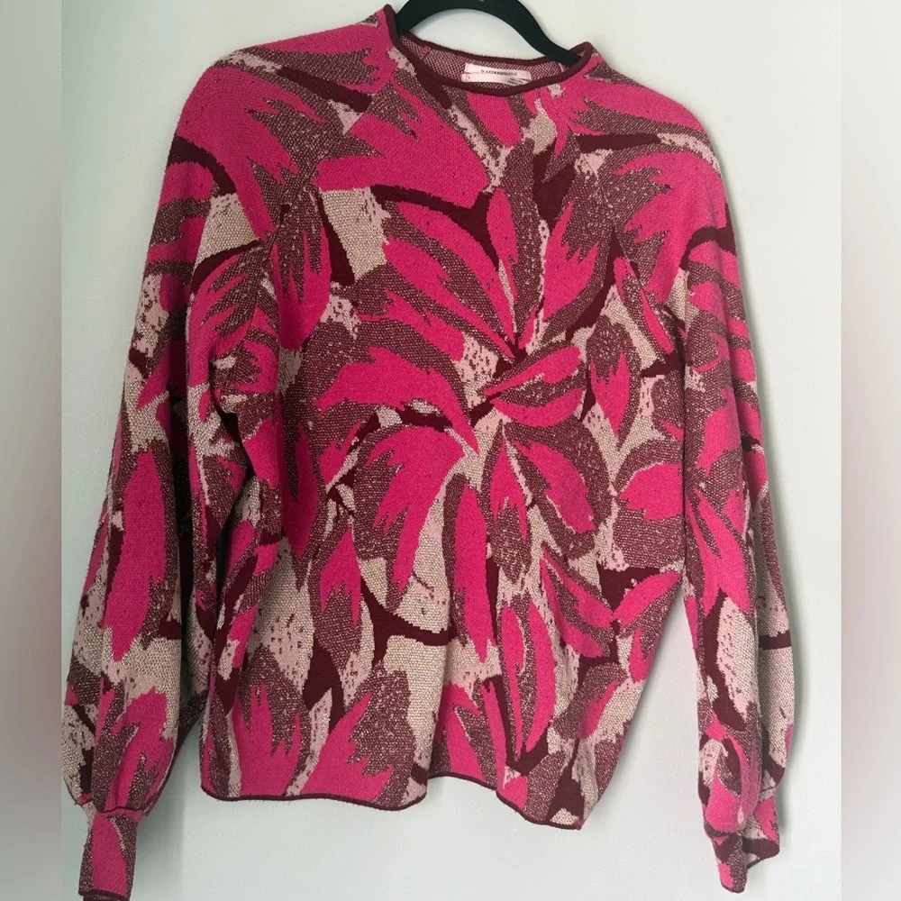 Anthropologie Pink and Brown Leaf Print Sweater - Picture 1 of 8